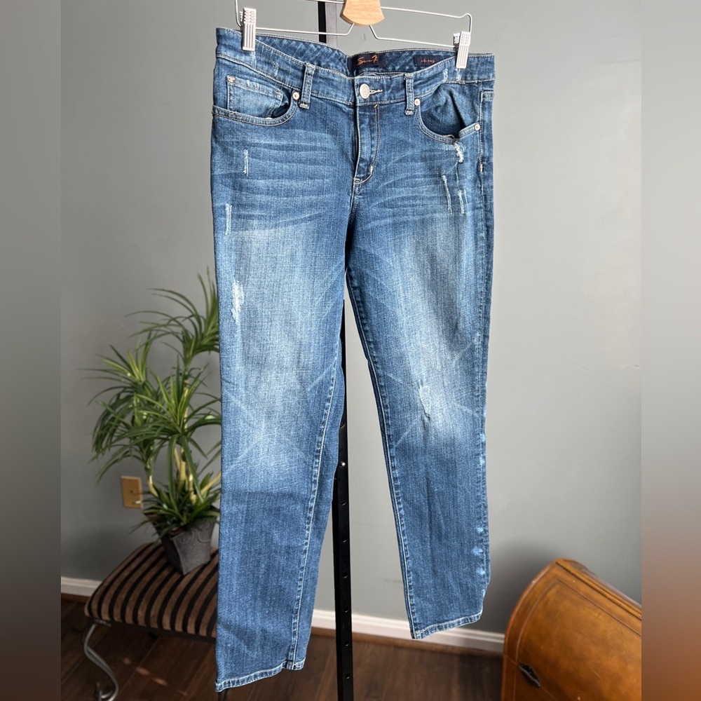 Seven7 Skinny Distressed Stretch, Women's Jeans Pants, medium blue size 12 - Picture 1 of 6